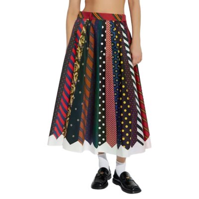 TIE-PATTERN PLEATED MIDI SKIRT 
